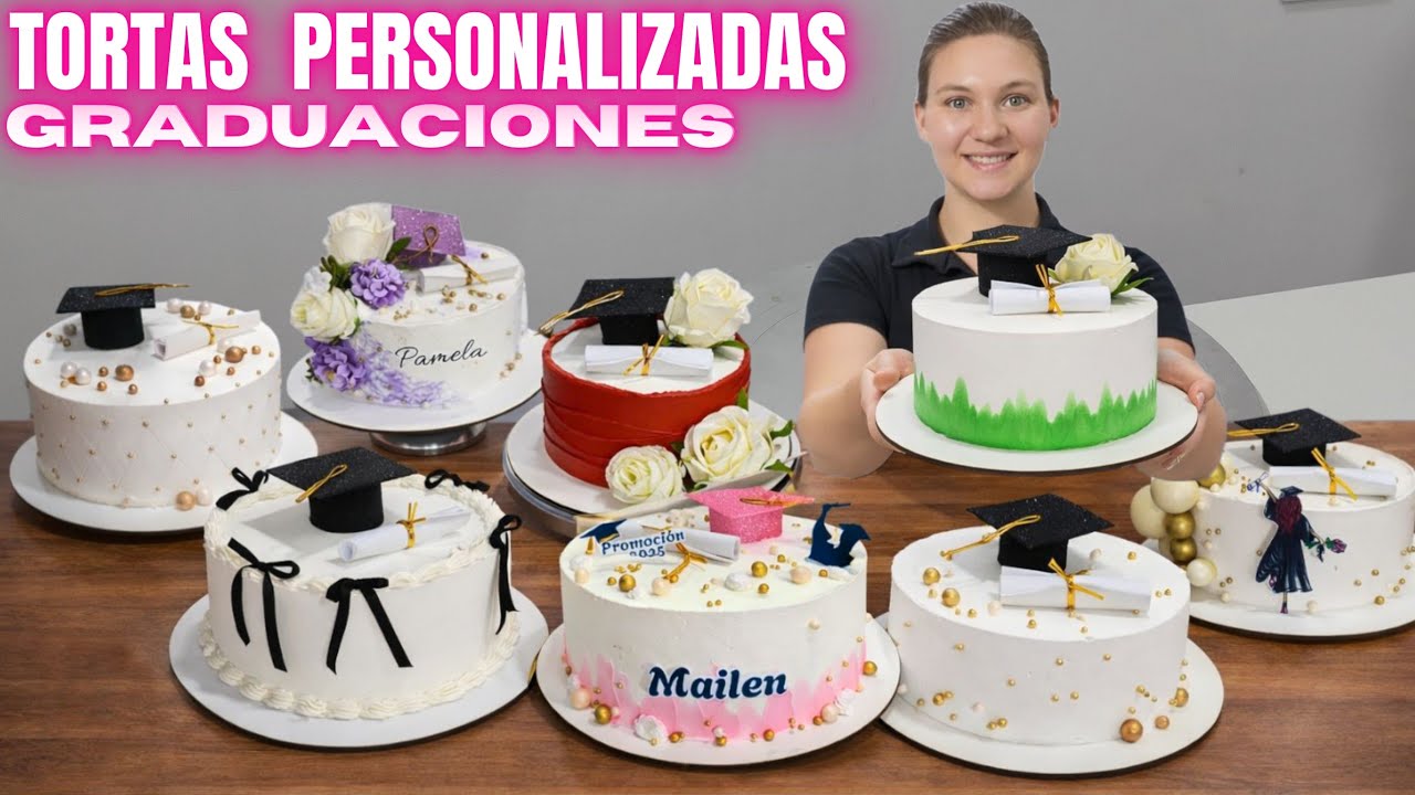 Decoración de Tortas de Graduaciones con Crema Chantilly Pasteles de Graduación sencillas