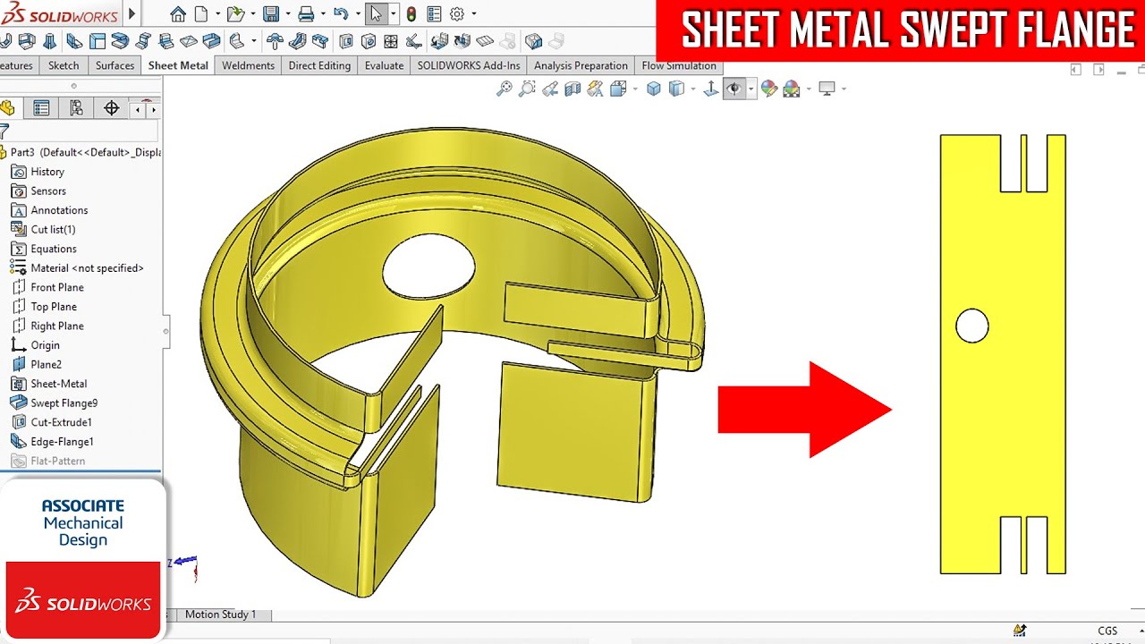 ✅Прокатный фланец Solidworks Sheet Metal