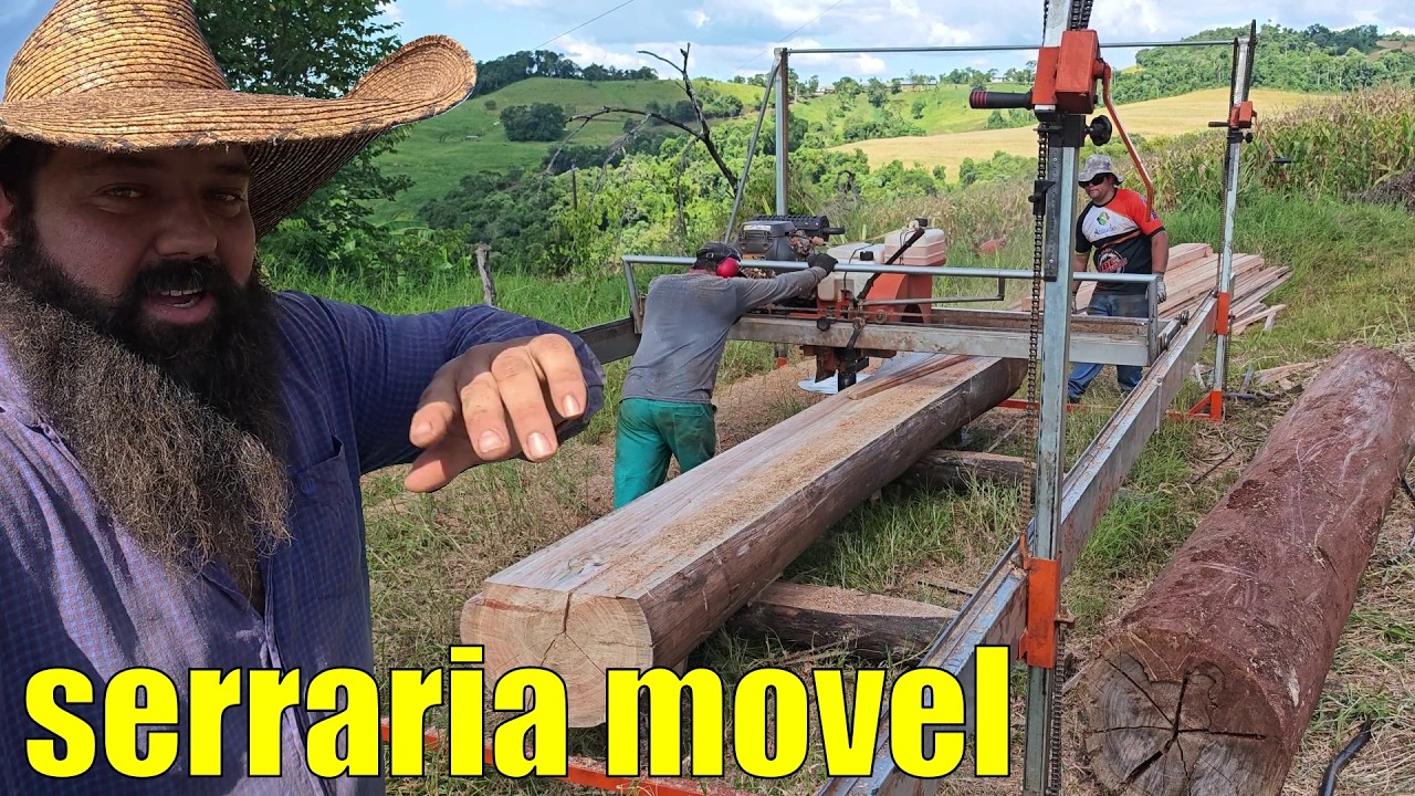 a serraria móvel chegou no rancho, madeira para terminar a casa
