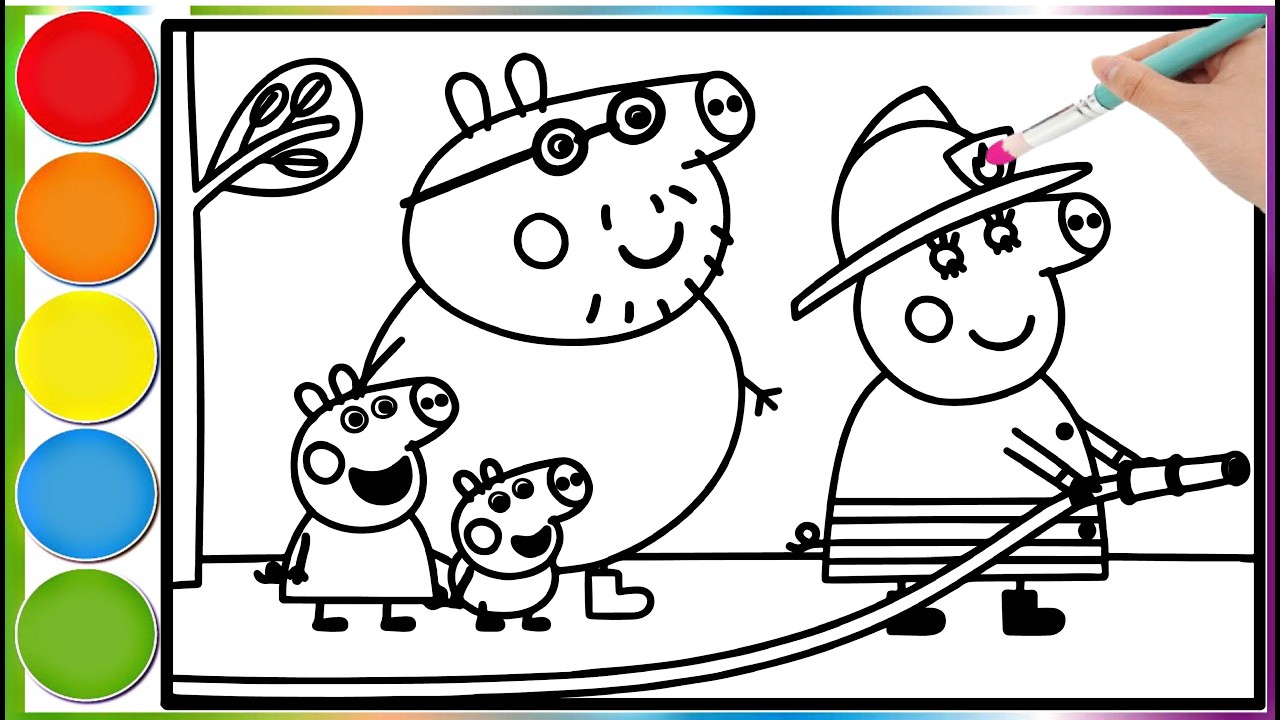 Peppa Pig learns how to put out a fire from her mom || Learn to color the Peppa Pig pages