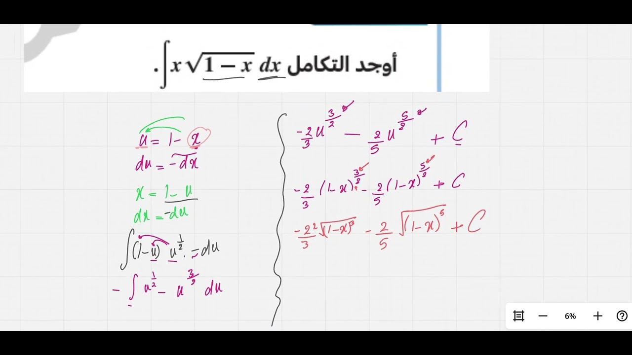 شرح مثال 5 درس 3 (تكامل بتعويض )
