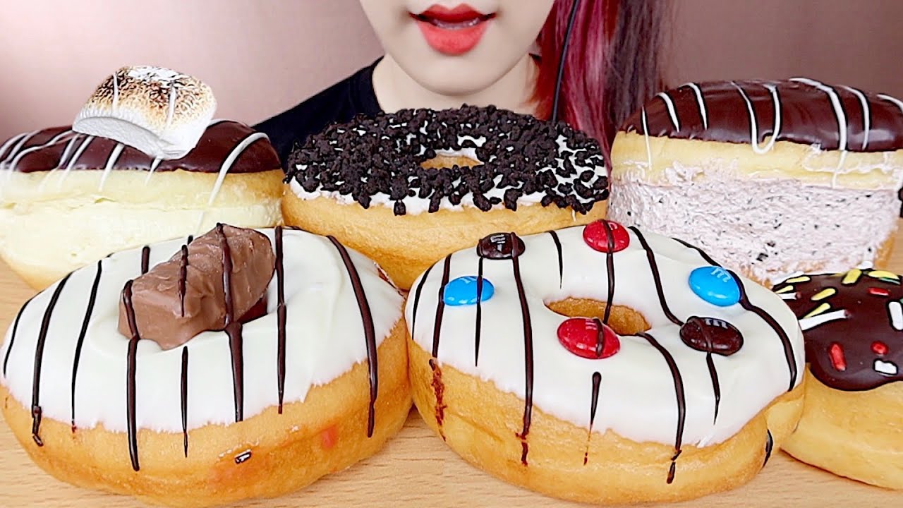 ASMR TWIX CHOCOLATE DONUTS, CREAM DONUTS MUKBANG 트윅스 도넛, 마시멜로 도넛, 초콜릿 크림도넛 먹방 eating sounds