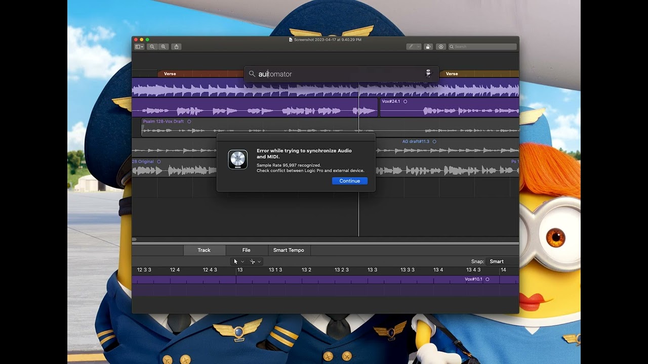 Error while trying to synchronize audio & MIDI In Logic Pro X [Solved]