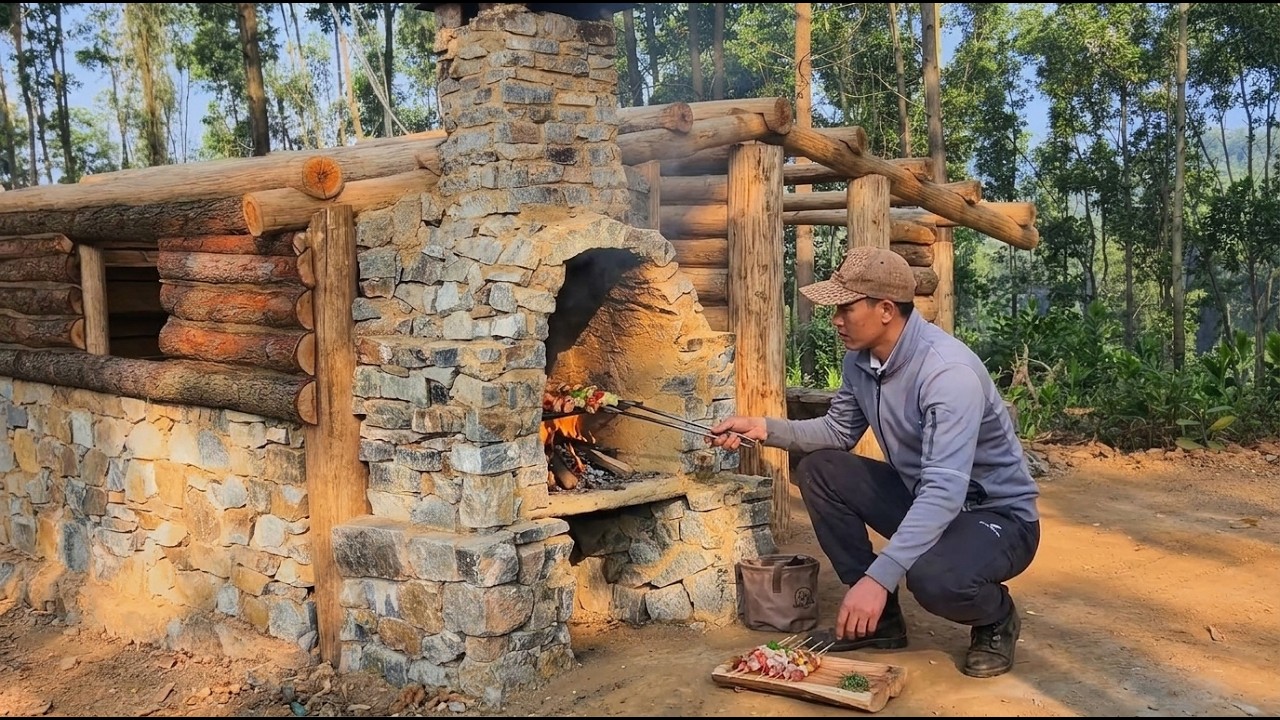 My Wife Took My Shelter, So I Built the ULTIMATE Off-Grid Stone Cabin!