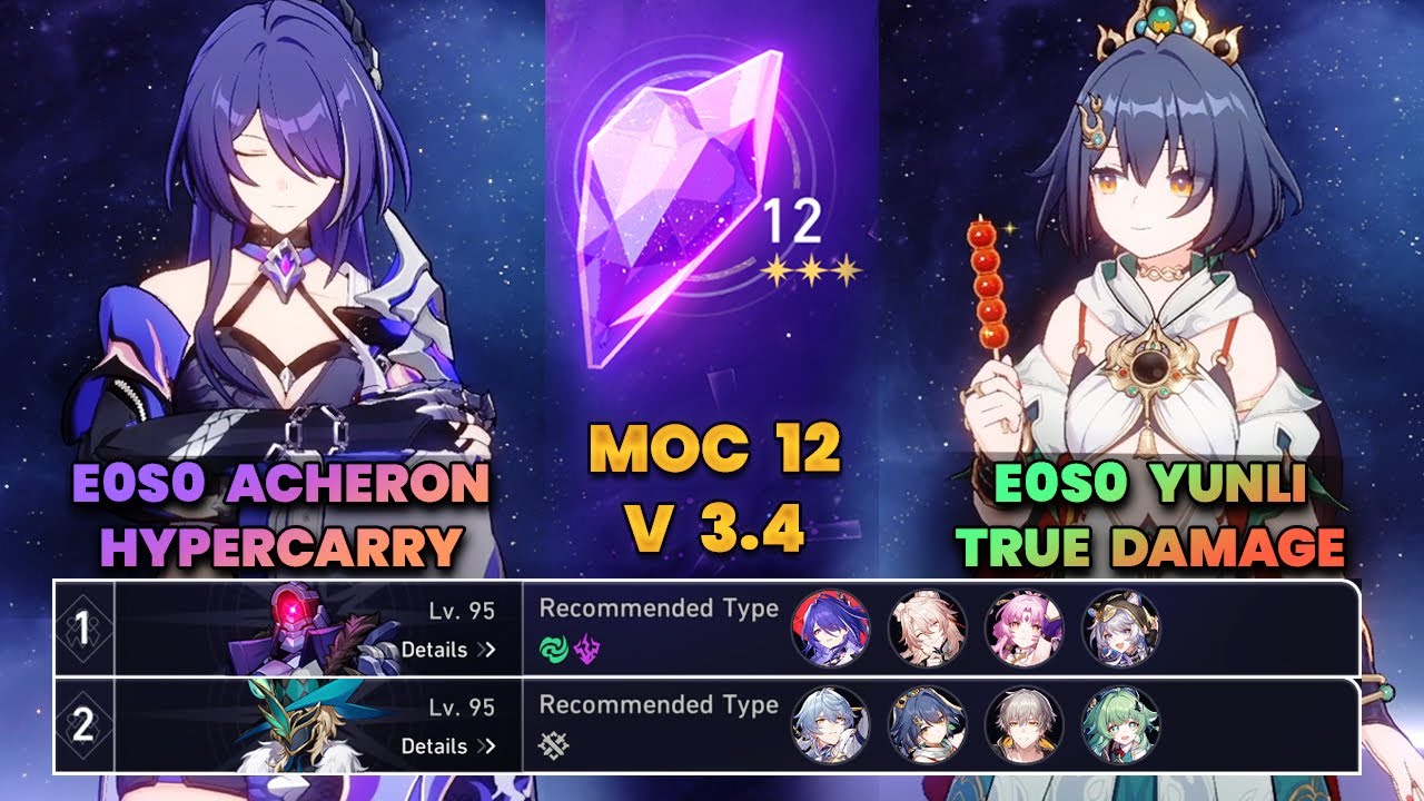E0S0 Acheron Hypercarry & E0S0 Yunli True Damage | New MOC12 | 3 Stars | HSR | V3.4 |