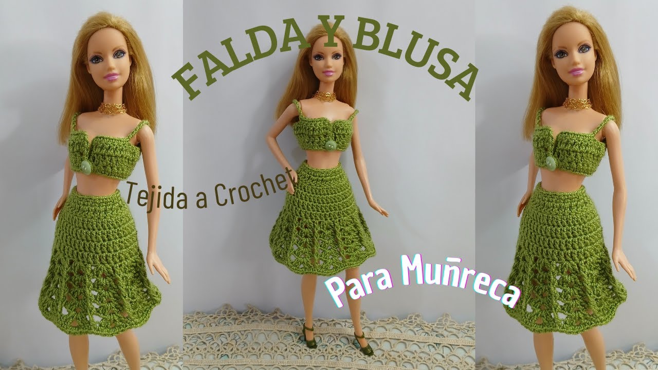 FALDA Y BLUSA Tejidas a CROCHET para Muñeca.