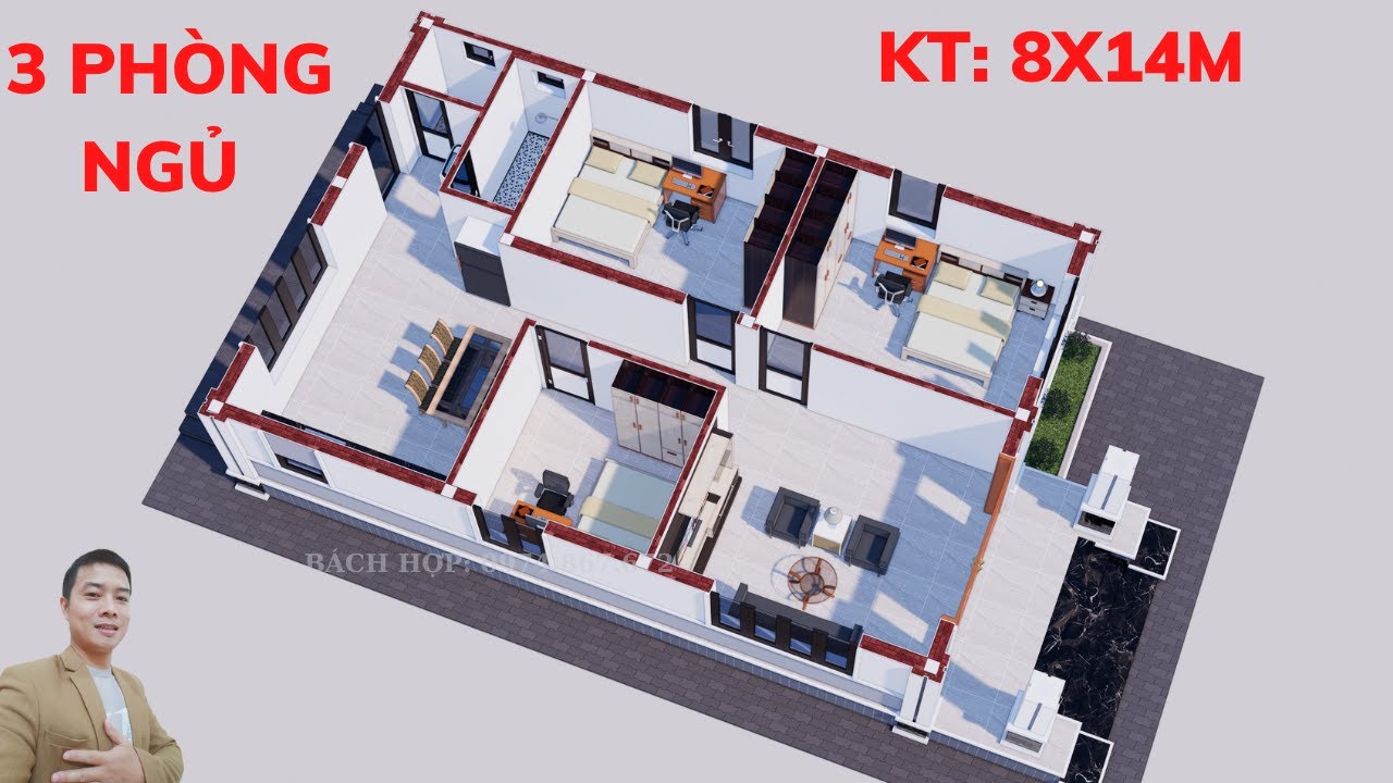 Mặt bằng nhà cấp 4 có 3 phòng ngủ bếp tách riêng gợi ý tuyệt vời cho vợ chồng trẻ | Nhà Đẹp Bách Hợp