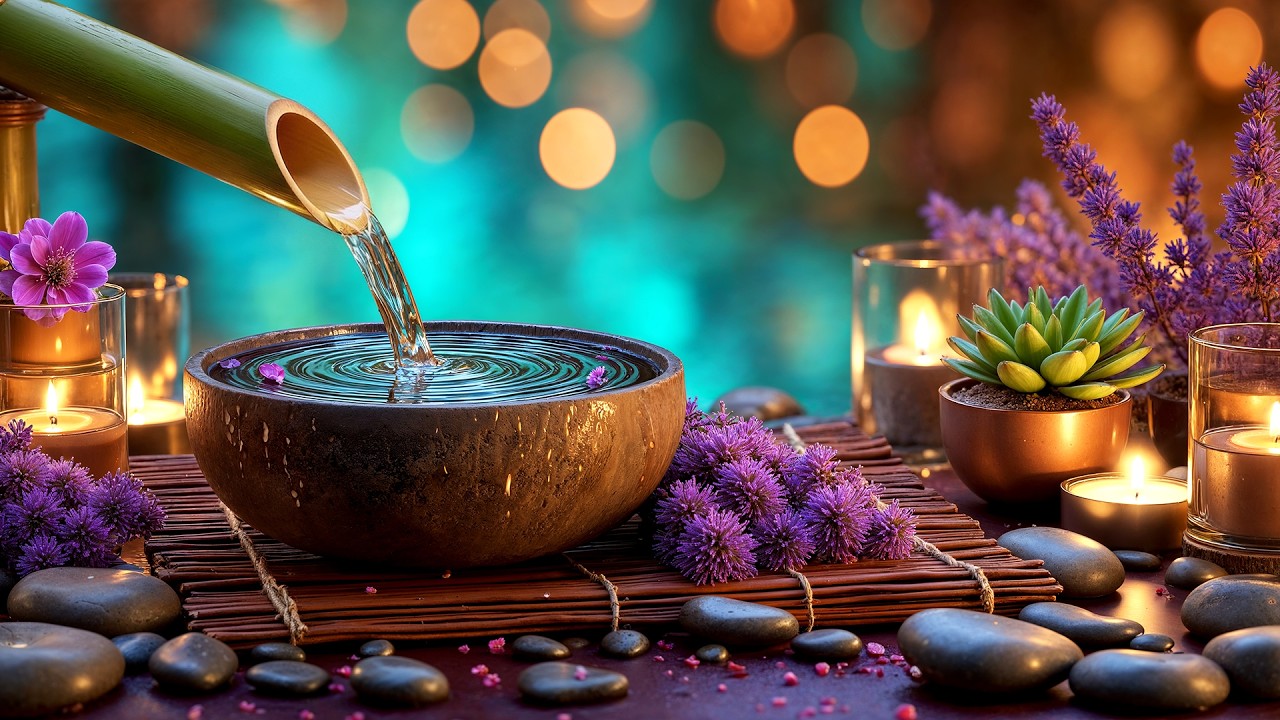 Relaxing Sleep Music + Bamboo Water 🌿 Deep Healing, Meditation, Mind Body, Deep Sleep 😴