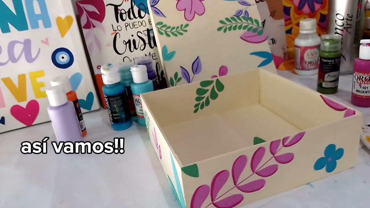 APRENDE A PINTAR UNA CAJA DE MDF/FÁCIL/PASO A PASO🎨/muy colorida!!🌺🍂☘️🌿🍃🌷
