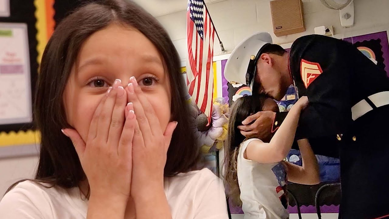 U.S. Marine surprises little sister at school