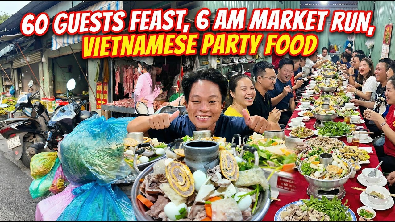 Đi Chợ Sớm Chuẩn Bị Tiệc Cho 60 Khách: Bò Hấp & Lẩu Lòng | Early Market Run & Cooking For 60 Guests