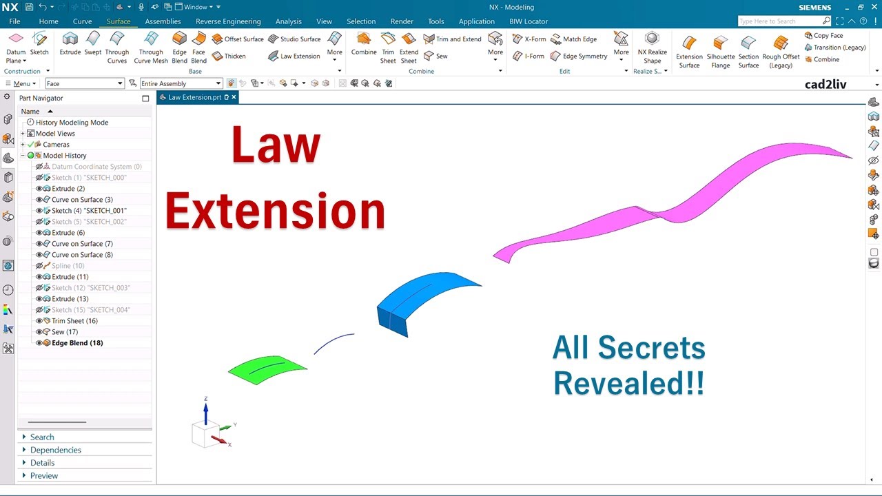 NX_Surface_Modeling | #Law Extension | Law Extension in NX | #nxtutorials | NX CAD | Cad2liv
