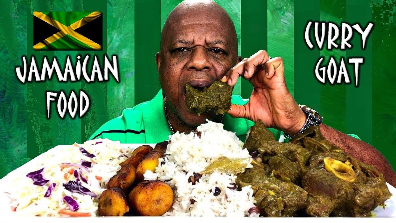 Jamaican Food Mukbang | Curry Goat, Rice and Peas, Plantains, Coleslaw