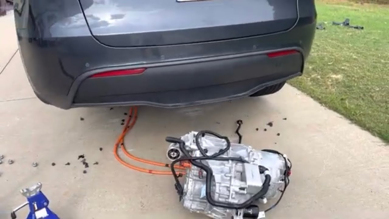 How to remove/replace rear motor/driveunit/subframe on Tesla model Y and 3 without a lift DIY