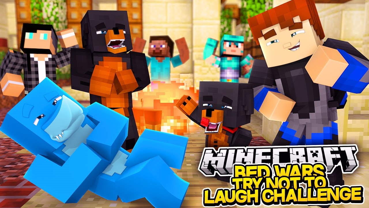 Minecraft BED WARS - SHARKY LAUGHS AT HIS OWN TEAM MATES | Try Not To Laugh Challenge