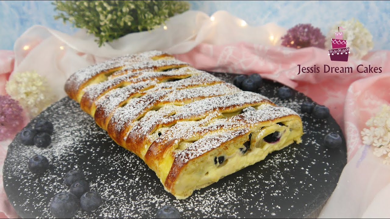 Bl&auml;tterteig-Strudel mit Pudding und Heidelbeeren/So Schnell & Lecker!😋🤤