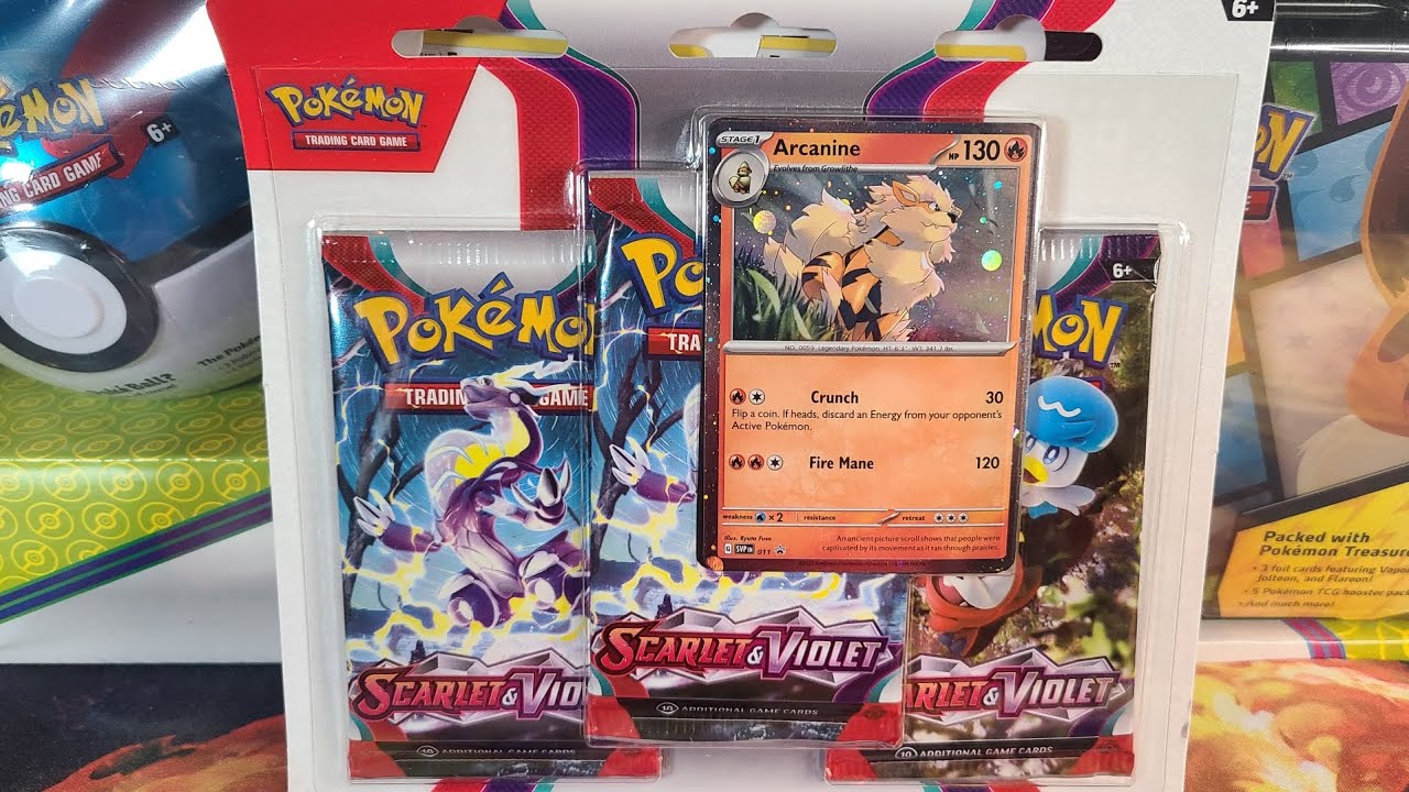 Arcanine Scarlet & Violet Base Set Triple Blister Pack Opening