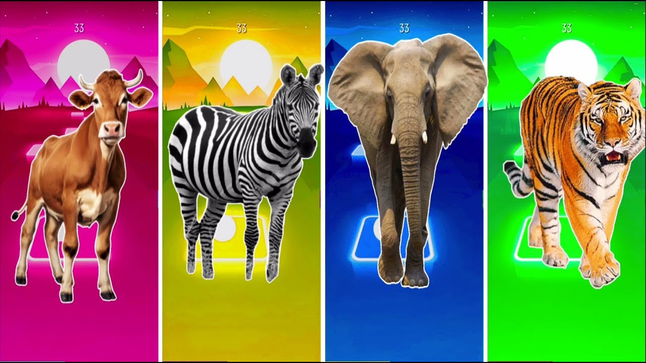 Funny the Horse🐎 🆚Funny Elephant ; 🆚Funny Cow🐄 Funny Bull🦏Tiles Hop EDM Rush #tileshop​ #coffindance