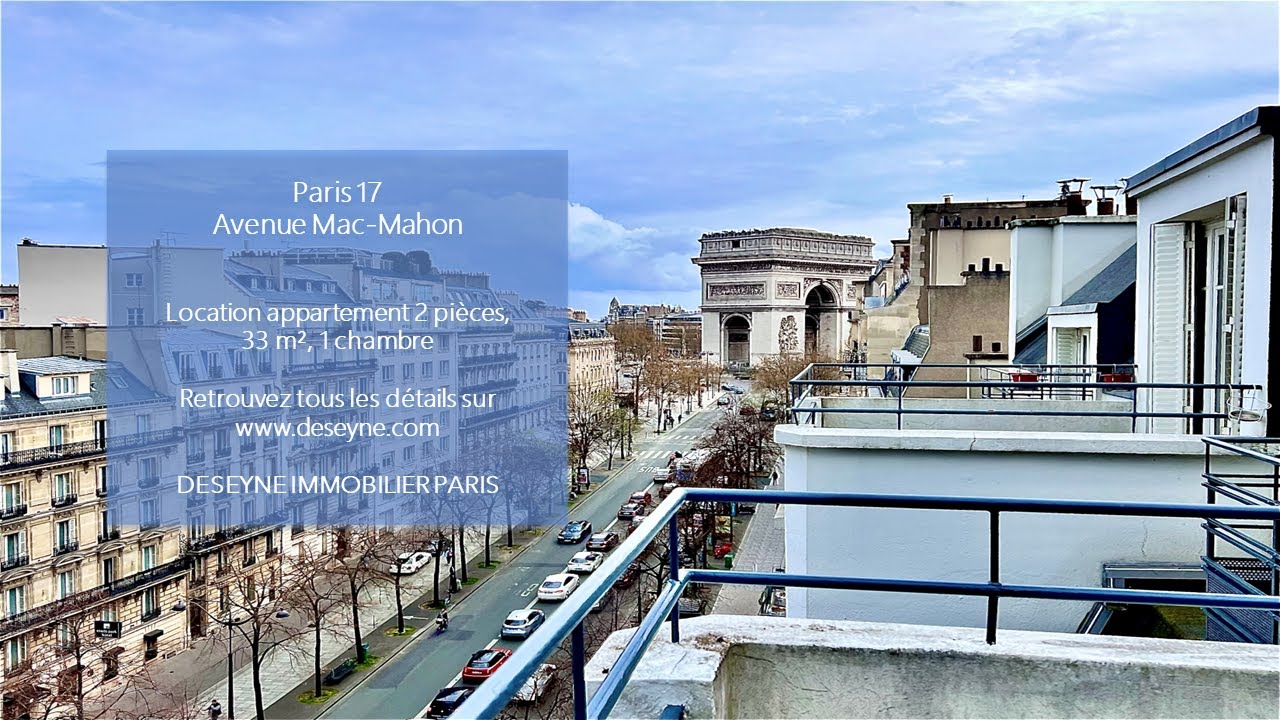Location appartement vide, avenue Mac-Mahon, 75017 PARIS, 2 pièces, 1 chambre, 2 terrasses.