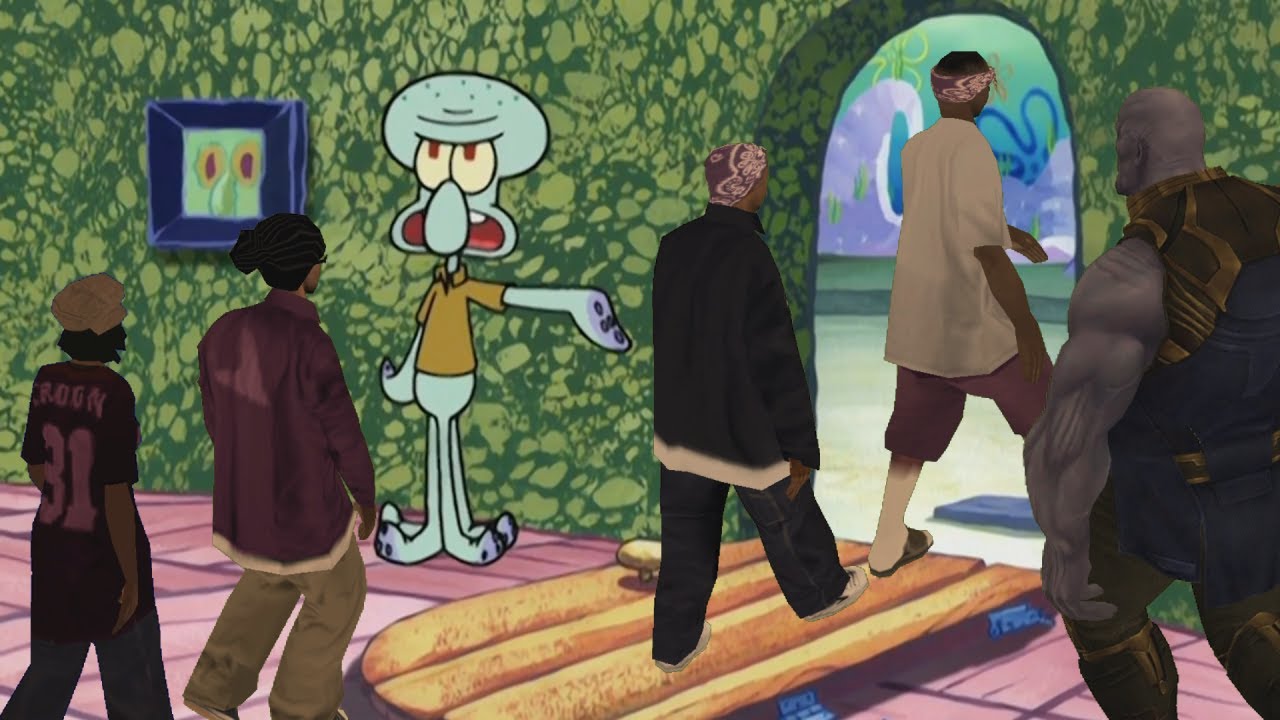 Squidward kicks the Ballas Gang out of his house