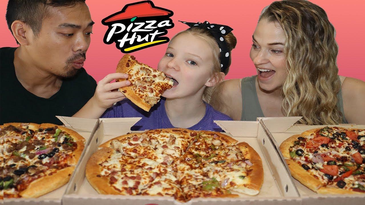 PIZZA HUT FEAST MUKBANG - SUPER SUPREME, BBQ CHICKEN, CHICKEN ALFREDO & MEDITERRANEAN PIZZA