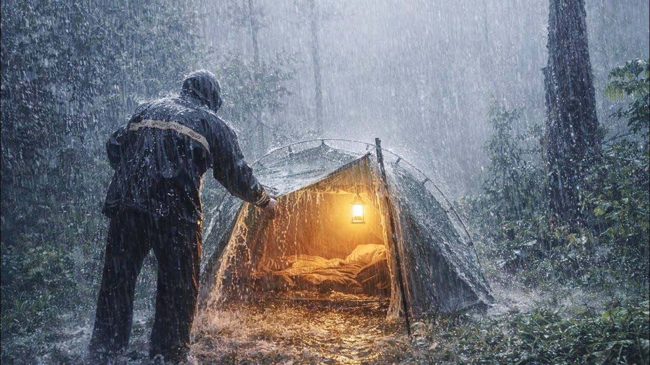 ,💯Camping Alone in Extreme Rainstorm | Tent vs Nature⛈️Camping in the Forest