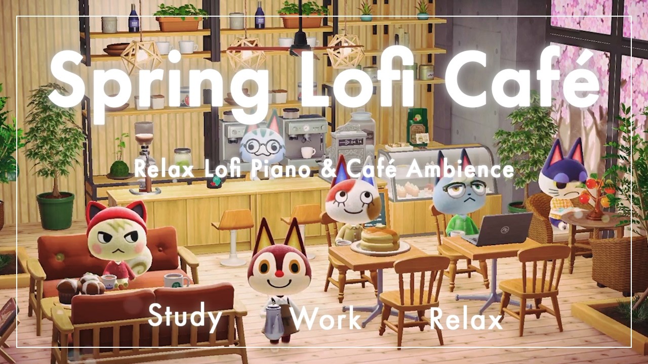 【あつ森BGM 3時間】Relax Lofi Café☕🌸｜春の桜が咲くネコとコーヒーのくつろぎカフェ｜勉強用・作業用・リラックス用BGM｜どうぶつの森の環境音・話し声