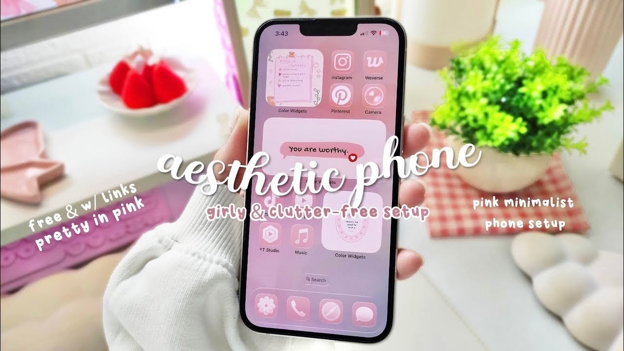 MY PINK MINIMALIST PHONE SETUP 🎀 girly & clutter-free setup ☁️ CLEAN & PINK PHONE CUSTOMIZATION ♡