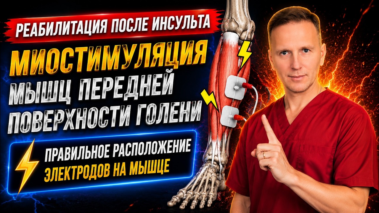 Миостимуляция мышц передней поверхности голени. Правильное расположение электродов. Отвисшая стопа.
