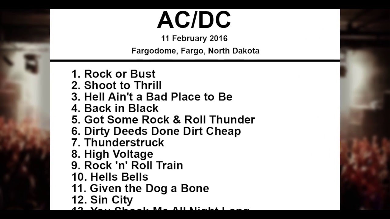 AC/DC Setlist - Fargodome - Fargo - North Dakota - 11 February 2016