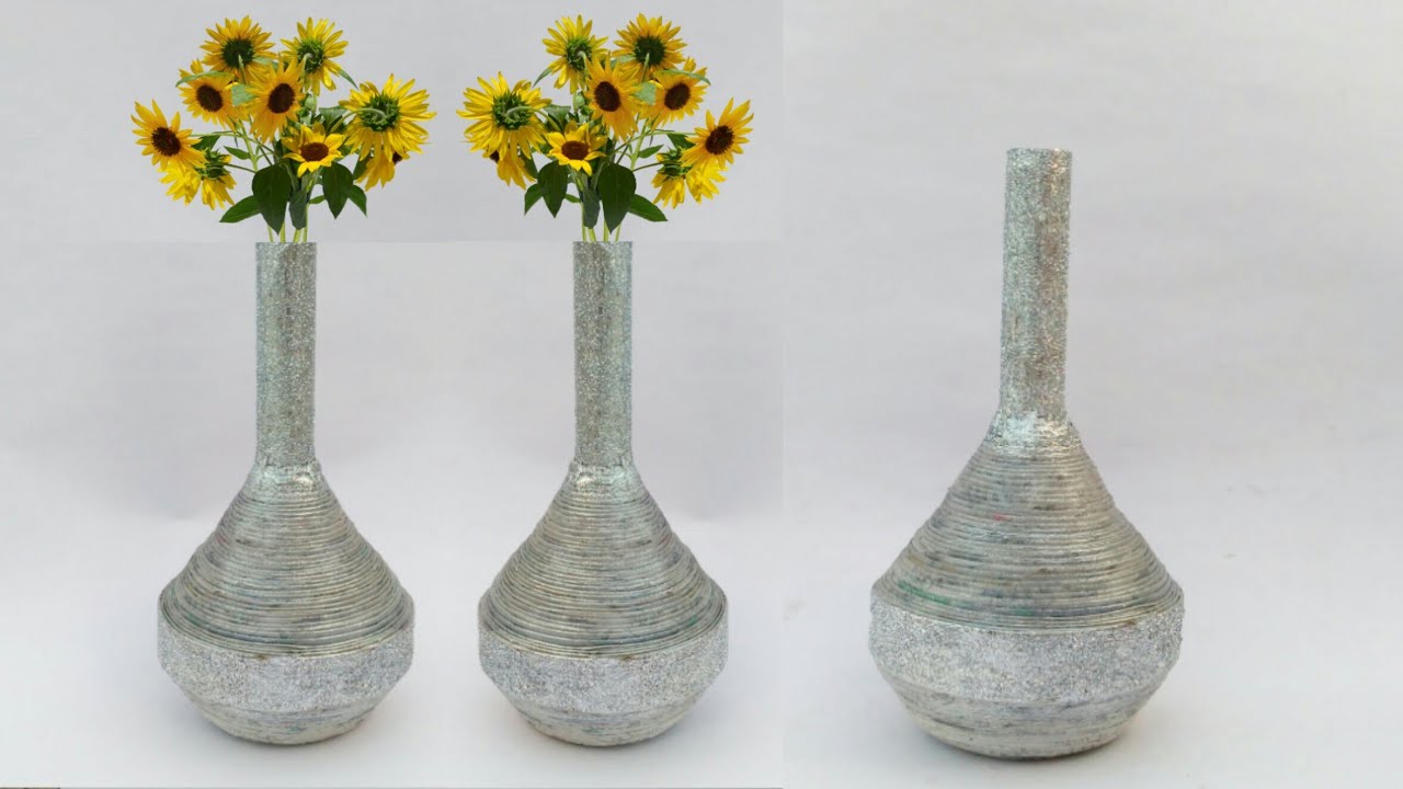 Newspaper flower vase | flower vase making | newspaper craft | HMA##198