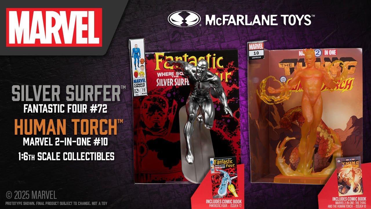 NEW Marvel&trade; Silver Surfer&trade; & Human Torch&trade; 1/6th Scale Collectibles w/Comic | Action Figure Showcase