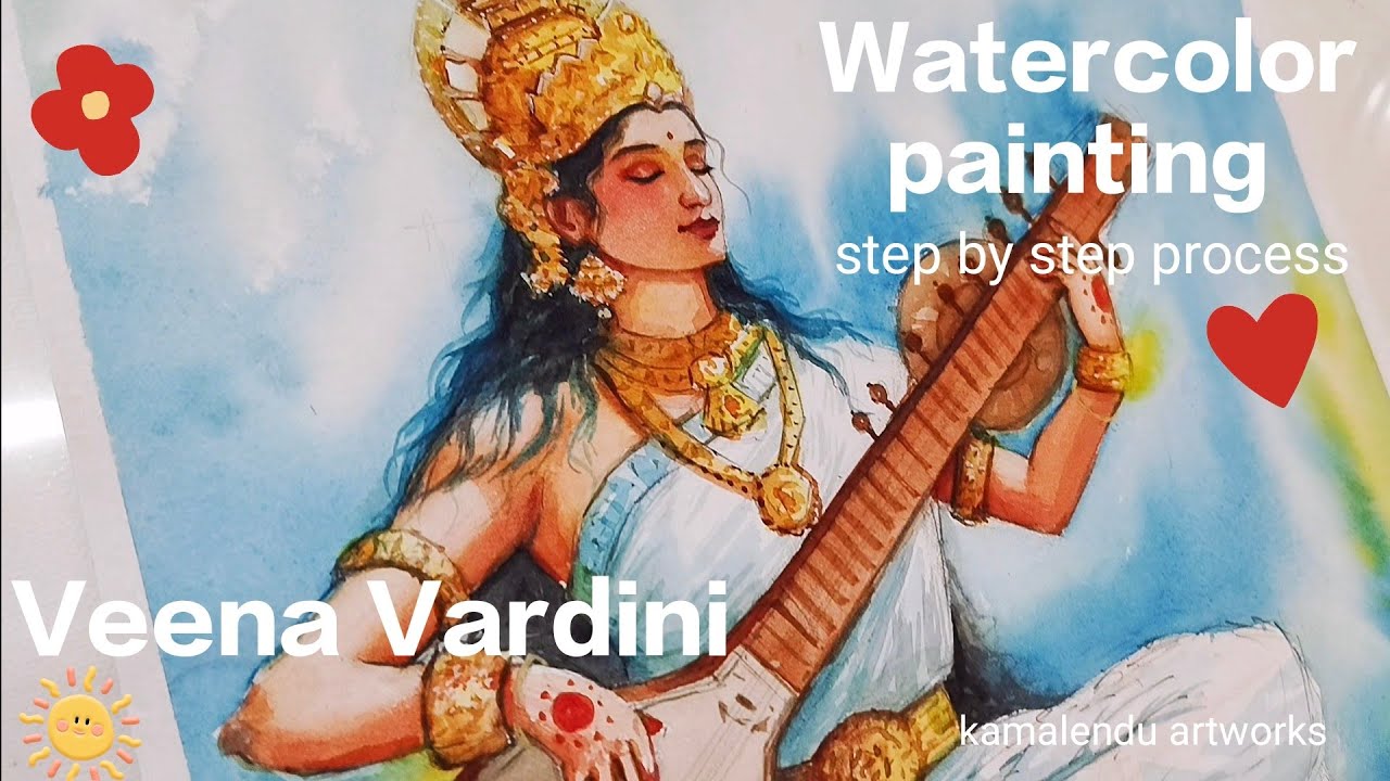 Veena Vardini 🤍| watercolor on paper | Step by step process  | Online class demonstration 🌼