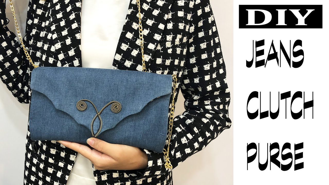 DIY BAG/HOW TO SEW A CLUTCH PURSE/MAKING A CLUTCH WITH JEANS/CUTE JEANS PURSE BAG SEWING/クラッチバッグ