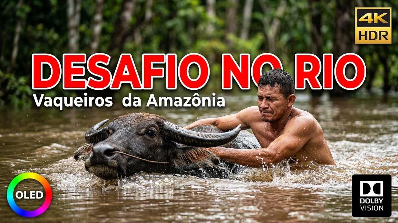 Como os vaqueiros da Amazônia guiam os búfalos através de rios com cheias profundas
