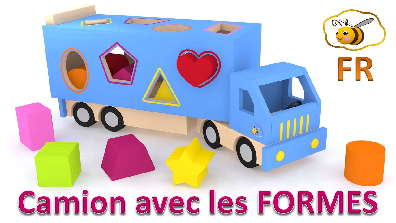 Apprends les formes g&eacute;ometriques en fran&ccedil;ais. Jouets pour b&eacute;b&eacute;: camion trieur de formes