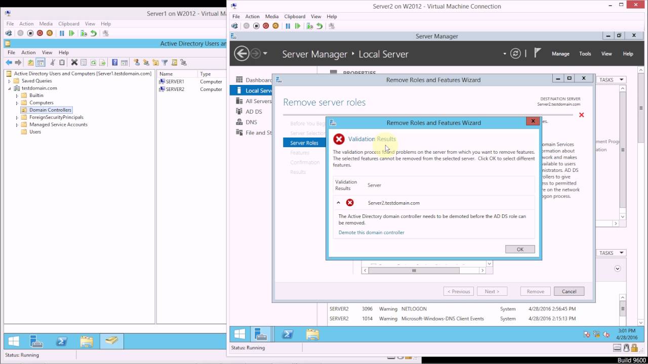 How to properly demote an Active Directory Domain Controller in Windows Server 2012 R2