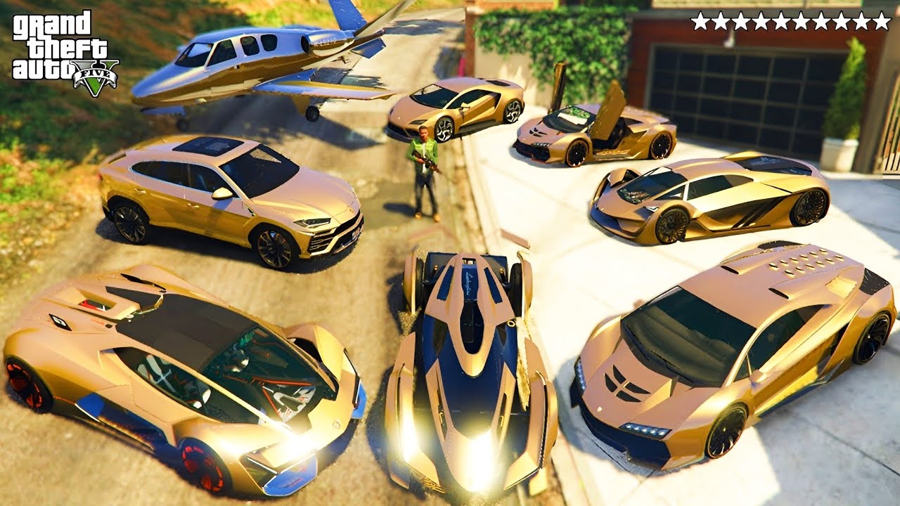 GTA 5 - Stealing Billionaire Lamborghini Golden Cars with Franklin! | (GTA V Real Life Cars #23)