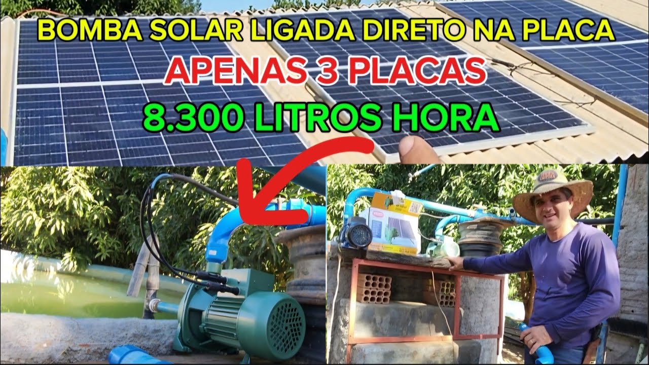 BOMBA D'ÁGUA SOLAR LIGADA DIRETO NA PLACA. ideal para sítios e chácara.
