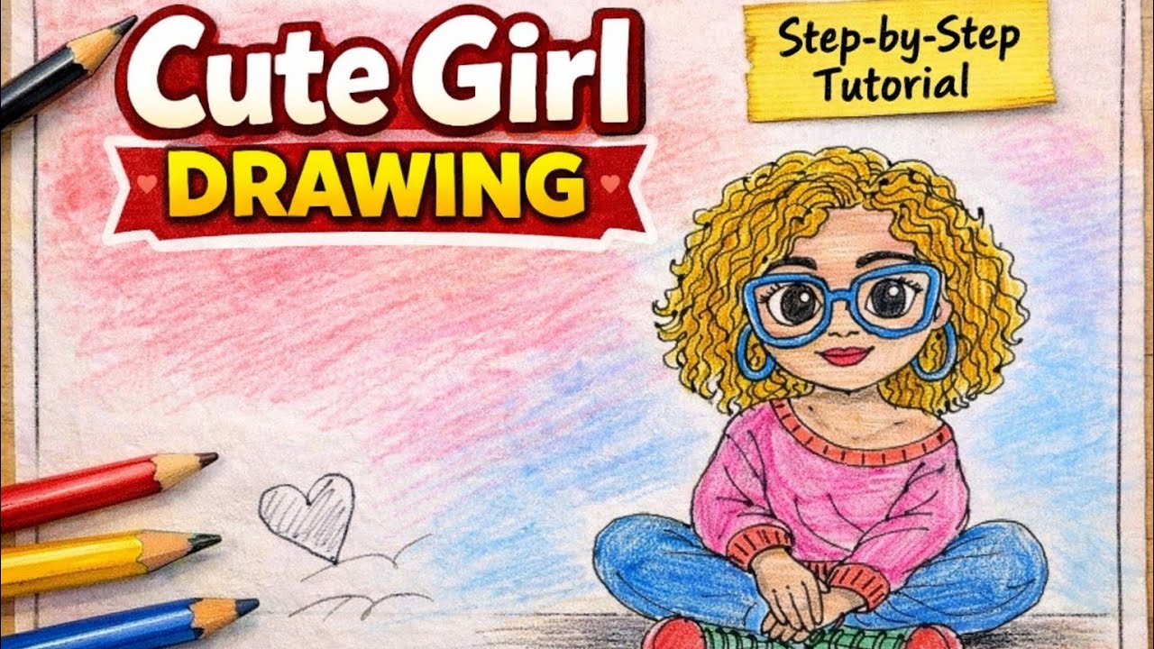Cute Girl Drawing|Easy Step by Step Coloring for Beginner|Easy Art for Kids|Simple Sketch & Coloring