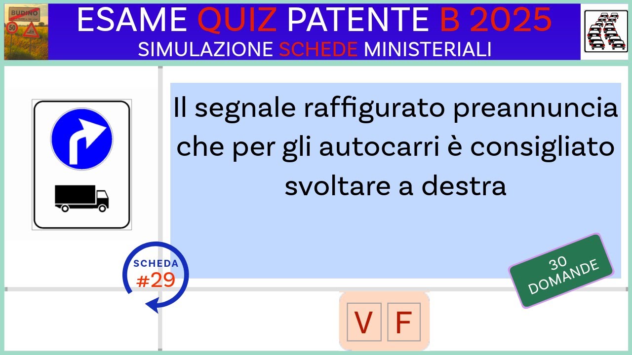 Esame quiz patente B 2025  - Simulazione schede ministeriali #29