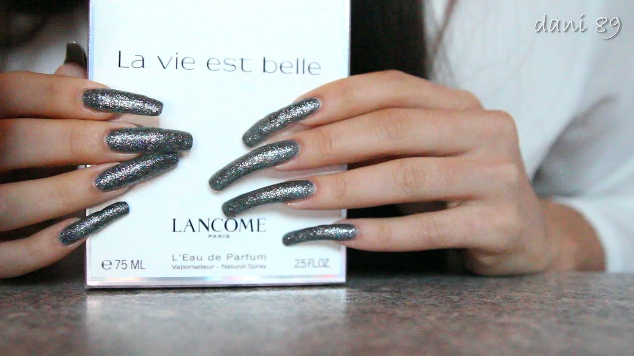 🔊 ASMR: Tapping & Scratching on rough cardboard box ~SuperLongNaturalNails~ with SILVER nail polish