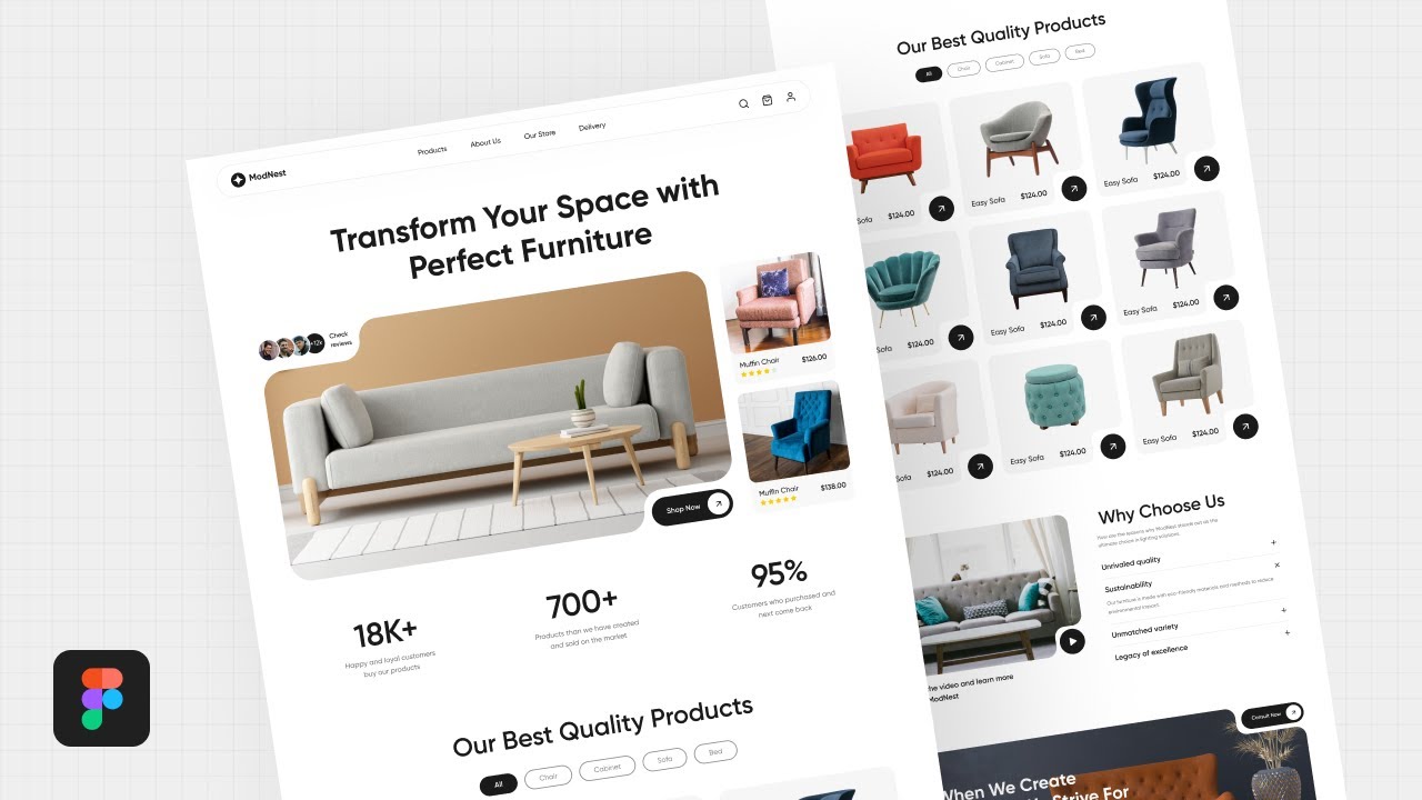 Complete Furniture E-Commerce Landing Page Design in Figma | Modern Website Tutorial (2025)
