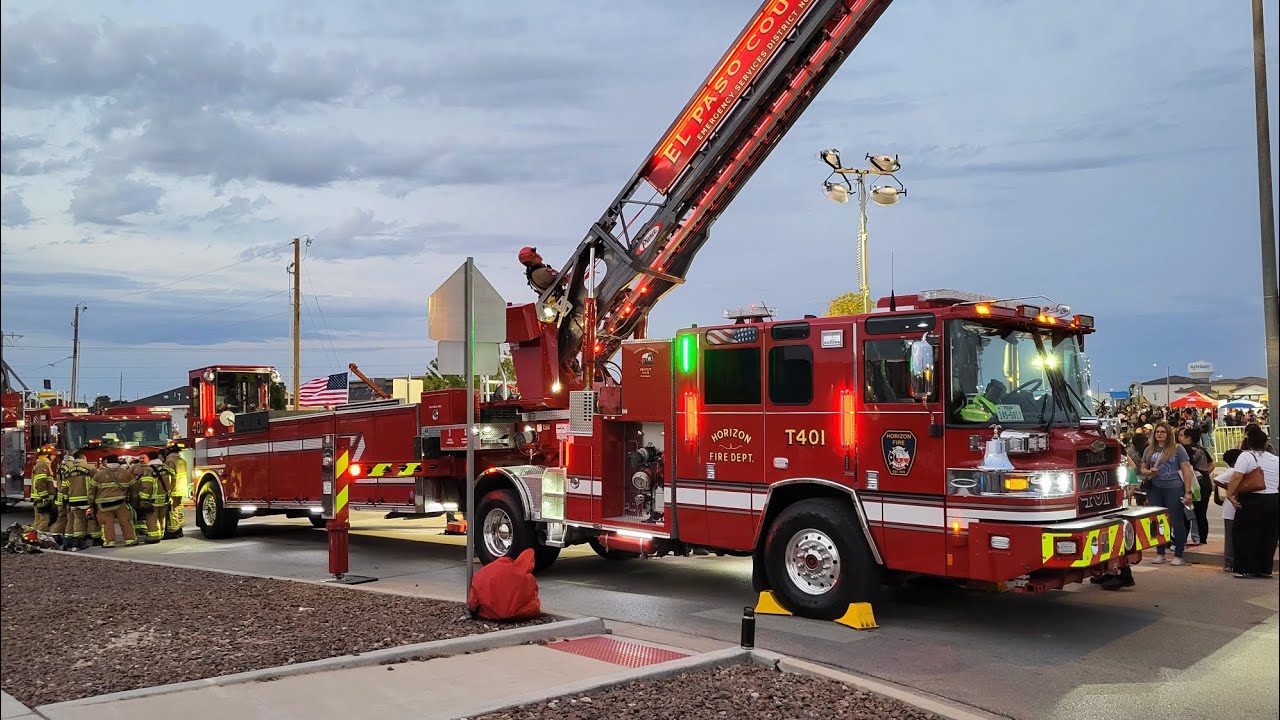 Horizon Fire Department & Horizon Police National Night Out with lots of trucks and a helicopter