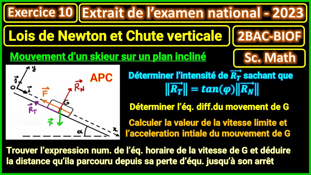 Exercice 10: Les Lois de Newton et Chute verticale (extrait de l'examen national 2023) || 2BAC