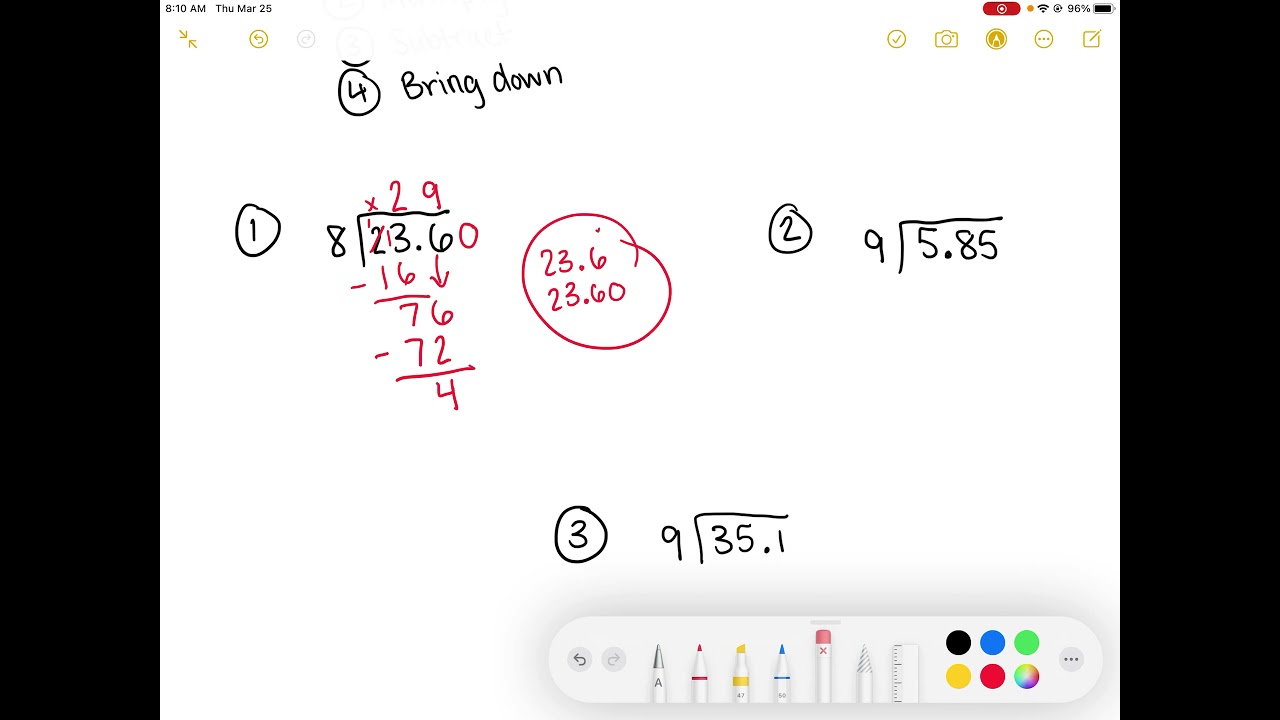 Divide Decimals by 1-Digit Whole Numbers