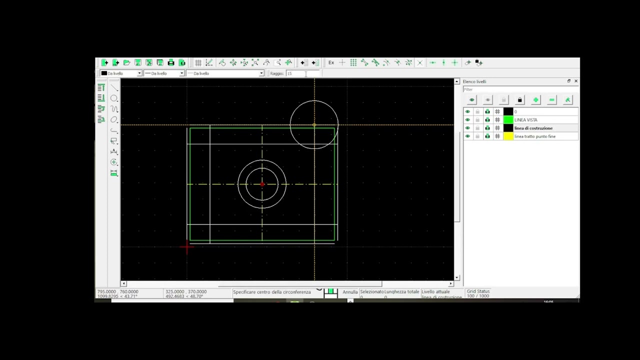 CAD LEZIONE 3 ,ITALIANO :  Cerchio , assi  e linee con Librecad