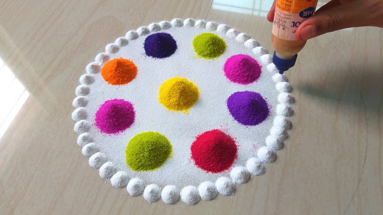 Latest creative rangoli design for diwali Trends | Multi Colored Rangoli फेविकोल बोतल से बनाये