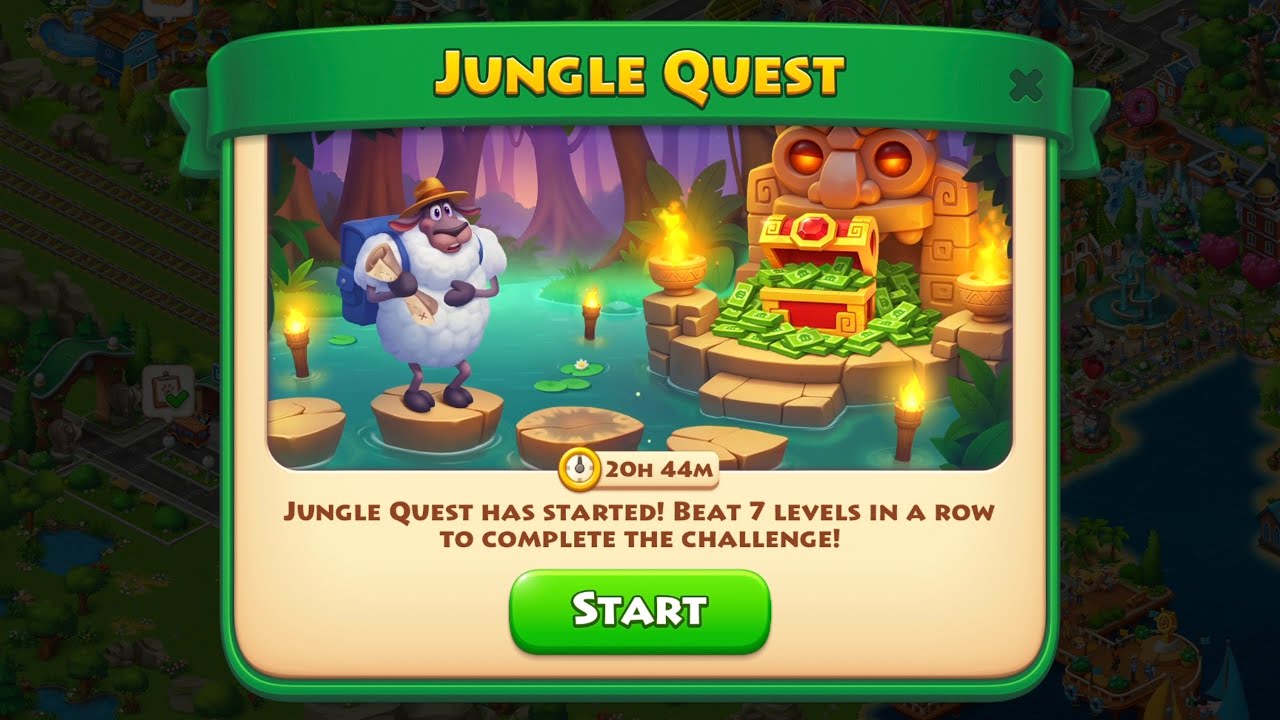 Township. Jungle Quest. Match 3 event, not long. Can use tools, not sure about 5 extra moves.