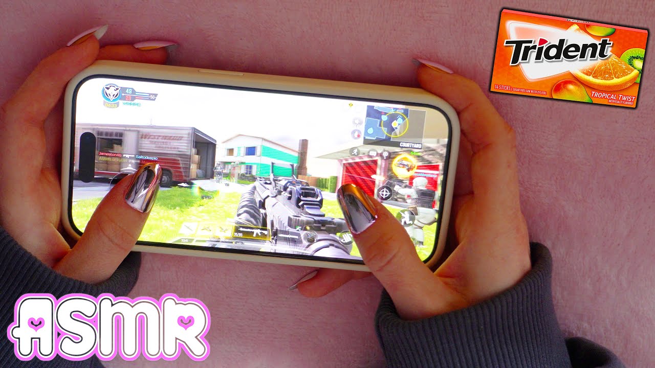 ASMR Playing Call of Duty Mobile on iPhone + gum chewing and whispering 🍀🎧
